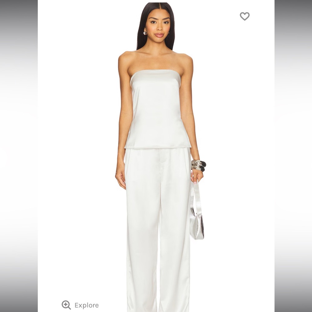 REVOLVE x NONchalant Veronica White Strapless Satin top in pearl ($298 USD)